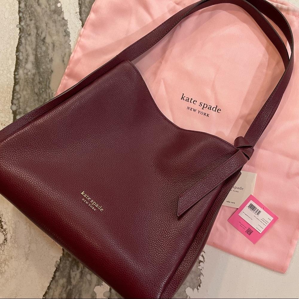 KATE SPADE KNOTT LARGE LEATHER SHOULDER BAG IN SHIRT PEBBLED GRENACHE LEATHER